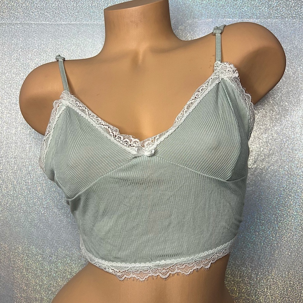 Camisole y2k lace mint green cute playmate tank top shirt cropped white Lacey
